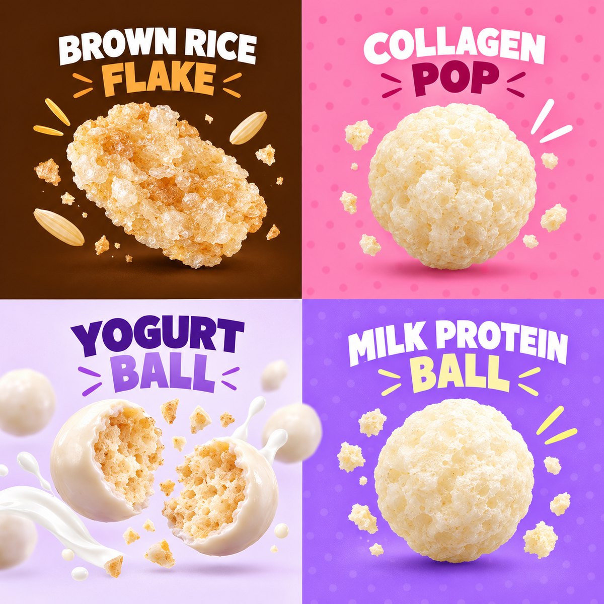 The four crunchy pieces shown one by one.